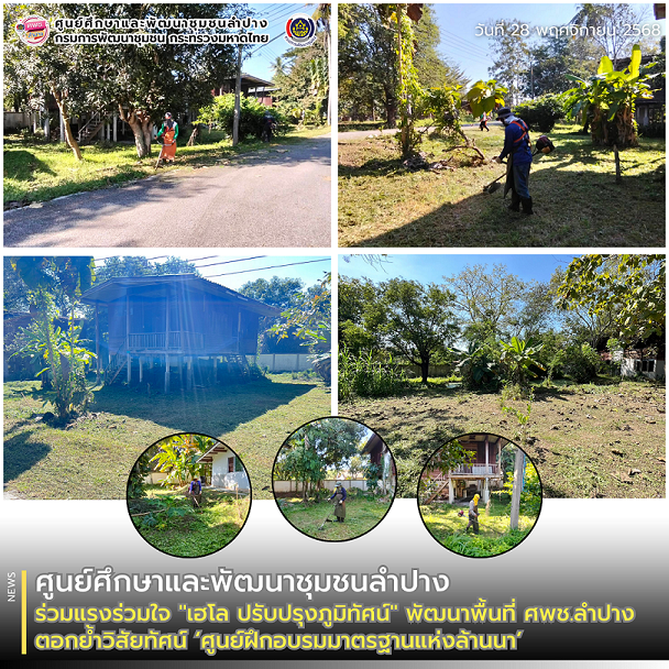 ศพช.ลำปาง ร่วมแรงร่วมใจ "เฮโล ปรับปรุงภูมิทัศน์" พัฒนาพื้นที่ ศพช.ลำปาง ตอกย้ำวิสัยทัศน์ ‘ศูนย์ฝึกอบรมมาตรฐานแห่งล้านนา’