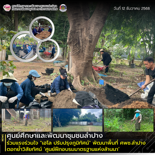 ศพช.ลำปาง ร่วมแรงร่วมใจ "เฮโล ปรับปรุงภูมิทัศน์" พัฒนาพื้นที่ ศพช.ลำปาง ตอกย้ำวิสัยทัศน์ ‘ศูนย์ฝึกอบรมมาตรฐานแห่งล้านนา’