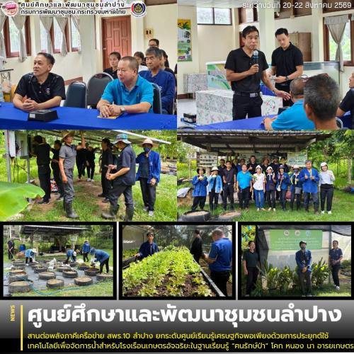 ศพช.ลำปาง สานต่อพลังภาคีเครือข่าย สพร.10 ลำปาง  ยกระดับศูนย์เรียนรู้เศรษฐกิจพอเพียงด้วยการประยุกต์ใช้เทคโนโลยีเพื่อจัดการน้ำสำหรับโรงเรือนเกษตรอัจฉริยะในฐานเรียนรู้ “ฅนรักษ์ป่า” โคก หนอง นา อารยเกษตร